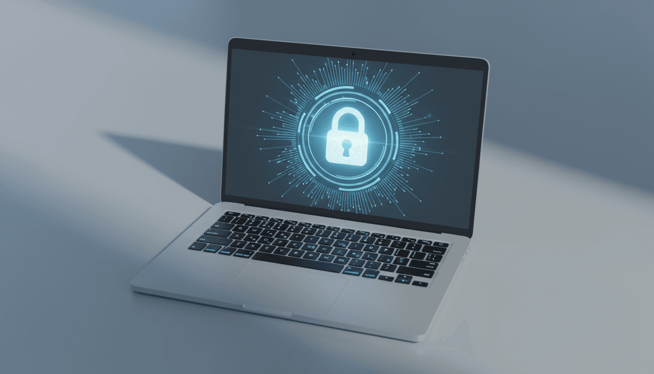Laptop mostrando verificación digital segura de documentos