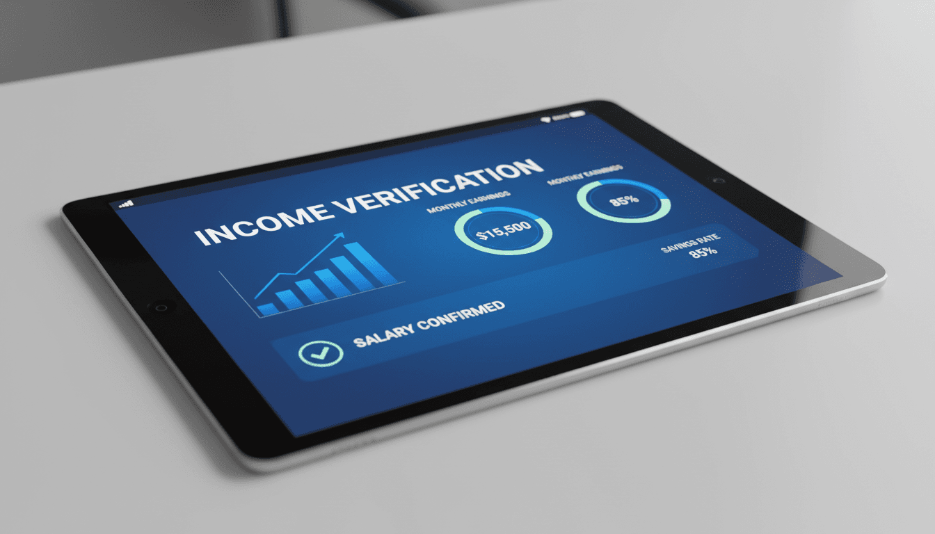 Dashboard digital mostrando verificación de ingresos profesionales